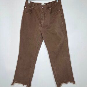 We the Free People Jeans Brown Straight Leg Raw Distressed Hem Button Fly 29